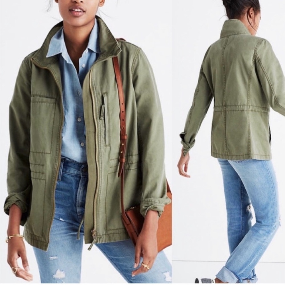 MADEWELL New Bedford Funnel Neck Zip Up Fleet Army Green Utility Style Jacket